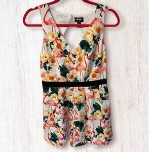 Nicole by Nicole Miller Tropical Floral Flamingo Romper- Size 4